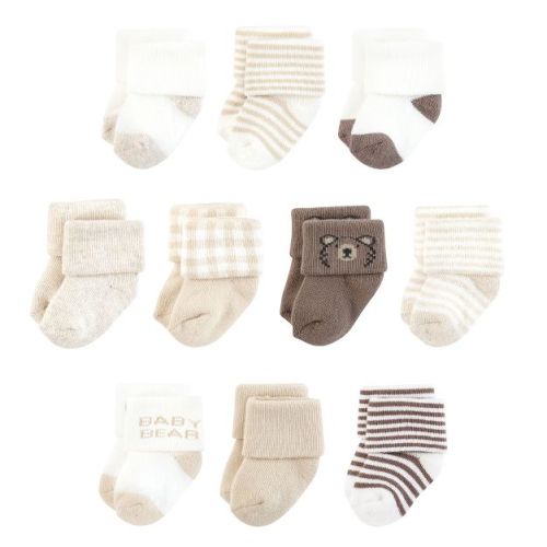 Touched By Nature Infant Boy Organic Cotton Socks, Brown Bear, 0-6 Months
