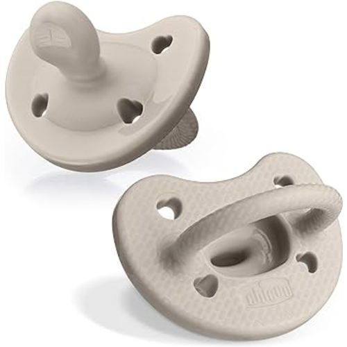 Chicco PhysioForma Luxe Silicone One Piece Pacifier for Babies Aged 6-16m | Fashion Textured Shield | BPA & Latex Free | Reusable Sterilizing Case | Grey, 2pk
