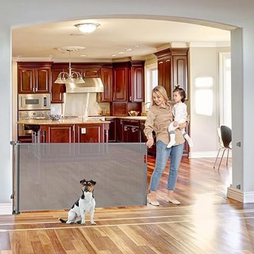 75 Inch Retractable Baby Gates for Wide Openings Retractable Dog Gate Indoor Extra Long Baby Gate Outdoor Extra Large Dog Gate Extra Wide Baby Gate for Stairs Pet Gates for Doorways, Porches, Gray