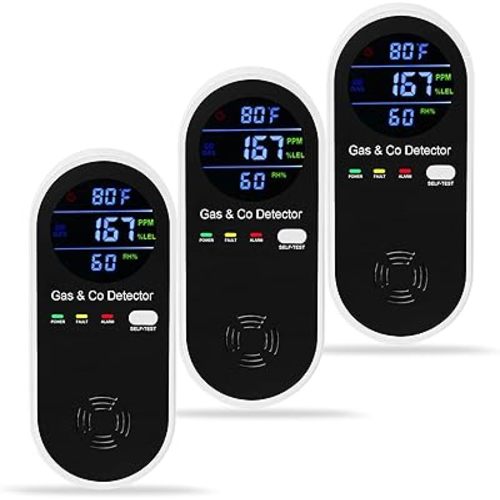3 Packs Plug in Gas & Carbon Monoxide Detector, 4-in-1 Carbon Monoxide Alarm,Fahrenheit(°F) & Humidity,Natural Gas Detector,Methane,Propane & CO Detector for Home,RV,Apartment