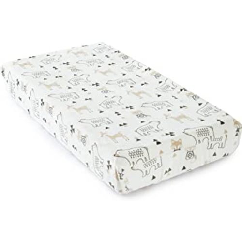 Levtex Baby - Bailey Diaper Changing Pad Cover - Fits Most Standard Changing Pads - Tossed Fox, Bear and Deer - Charcoal, Taupe, White - Nursery Accessories - Plush