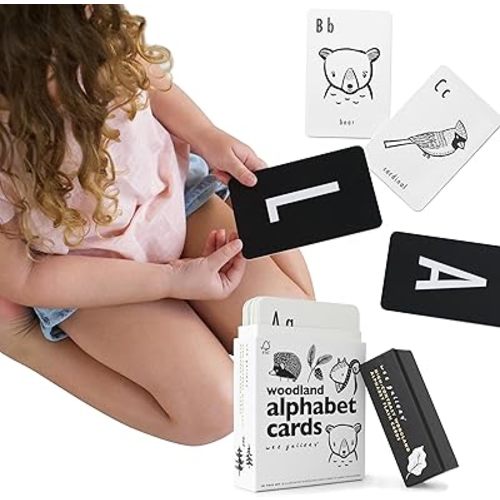 Educational Flashcards for Babies, Black and White Animal Alphabet Learning Cards, Double Sided, Great for Visual Stimulation, Cognitive Development in Babies and Toddlers Woodland Animals