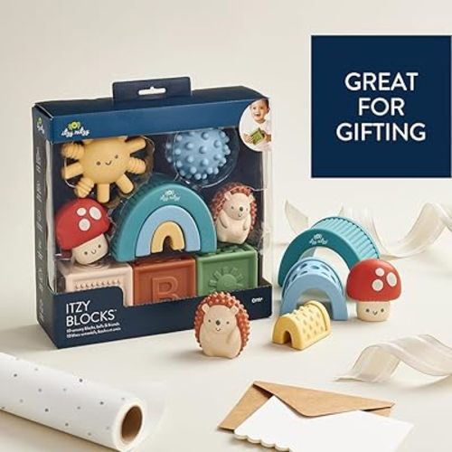 Itzy Ritzy Sensory Blocks Set - Baby Building Blocks 10-Piece Set - Features Soft & Textured Characters - Sensory Toy for Babies & Toddlers Aged 0 Months and Up