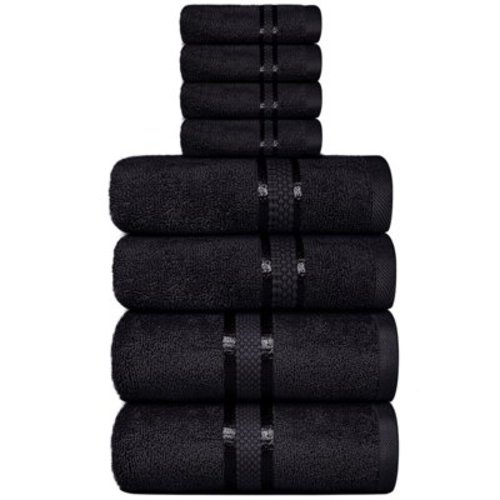 Dewall Maisons Exceptional 8-Piece Black Cotton Towel Set - High Absorbency & Softness - Includes 2 Bath Towels, 2 Hand Towels, 4 Washcloths - For Body, Face, Hands - Bathroom Accessory