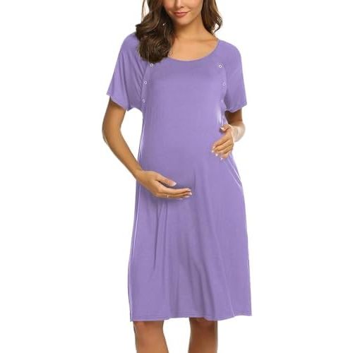 Ekouaer Women’s Nursing/Delivery/Labor/Hospital Nightdress Short Sleeve Maternity Nightgown with Button S-XXL
