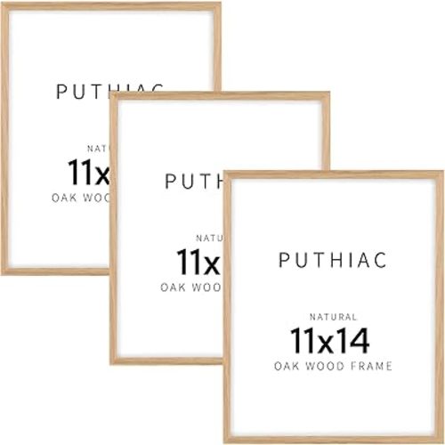 puthiac 11x14 Oak Wood Picture Frame - Minimalist 11x14 Frame Wood for Wall Art Decor, 11"x14" Natural Solid Wood Poster Frames for Wall Art Photo and Prints(3 Pack, Beige)