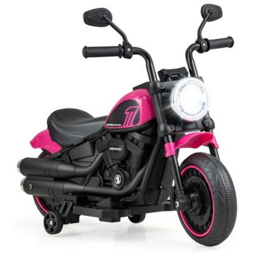 Costway 6V Kids Electric Motorcycle with Training Wheels LED Headlights Music Board Blue/Pink/Red