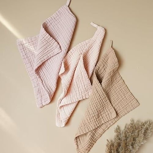 Konssy Baby Muslin Washcloths 7 Pack -100% Cotton Baby Bath Washcloths, Soft Baby Wash Cloths and Absorbent Burp Cloths for Newborn Kids Girls and Boys, 11x11 inches - Pink