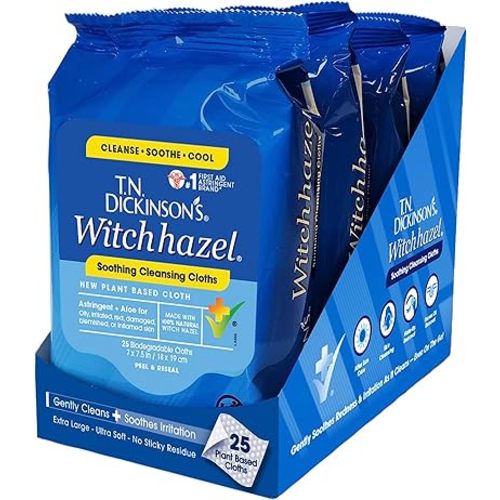 T.N. Dickinson's Witch Hazel Soothing MultiUse Cleansing Cloth, 4 Pack, 25 Cloths Per Pack,white