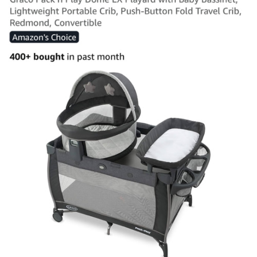 Graco Pack n Play Dome LX Playard with Baby Bassinet, Lightweight Portable Crib, Push-Button Fold Travel Crib, Redmond, Convertible