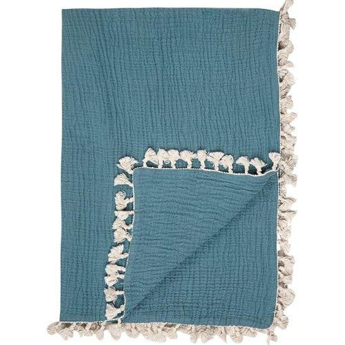 Crane Baby Muslin Swaddle Blanket, Soft Cotton Lightweight Nursery and Stroller Blanket for Baby Boys & Girls, Riverstone, 30" x 40"
