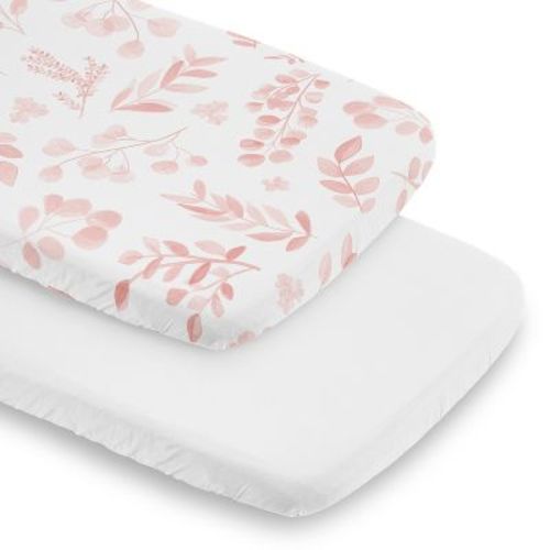 Sweet Jojo Designs Girl Baby Bassinet Fitted Sheets Set Botanical Blush Pink And White 2pc