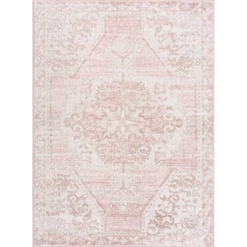 BoutiqueRugs Blush & Light Pink Collection Snead Bohemian Oriental Medallion Large Area Rug - Traditional Floral Carpet for Living Room - Blush, Pale Pink, Cream - 7'10" x 9'6" (8x10 Area Rug)