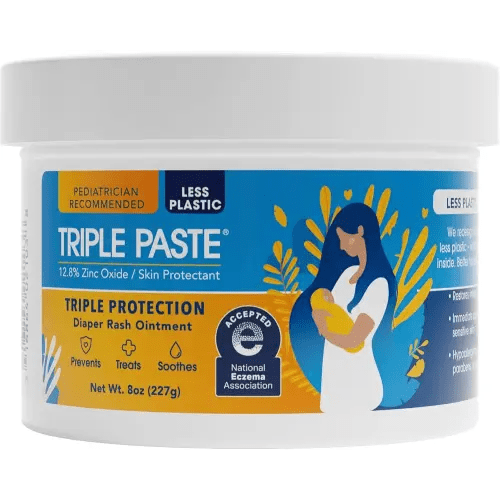 Triple Paste Diaper Rash Cream for Baby - 8 Oz Tub – Zinc Oxide Ointment Treats, Soothes & Prevents Diaper Rash, Pediatrician-Recommended Hypoallergenic Formula, Baby Essentials for Daily & Overnight