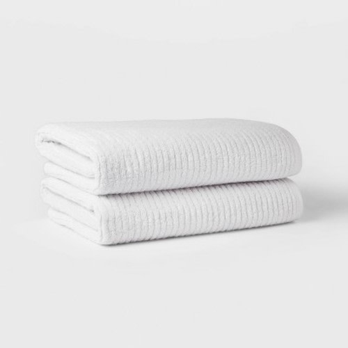Quick Dry Ribbed Bath Towel Set - Threshold™, Color: Light Gray, Size: 2pk Bath Towel