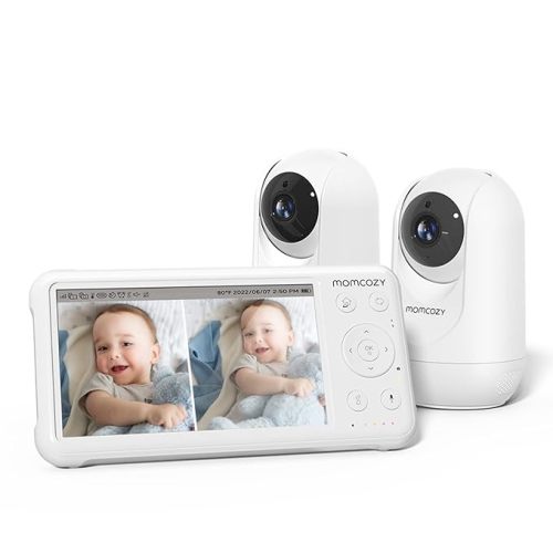 Momcozy Baby Monitor with 2 Cameras 5’’ 1080P Split Screen Video Baby Monitor with Camera and Audio no WiFi for Baby Safety 5000mAh Battery Infrared Night Vision 2-Way Audio 960ft Range Ideal Gift - BM01 with 2 camera