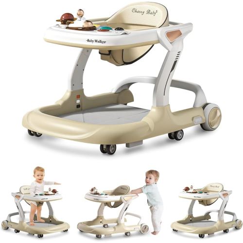 Music and Lights Baby Walker with Wheels,9 Adjustable Heights Infant Toddler Walker,Baby Walkers with Foot Pads,Anti-Fall Baby Walker and Activity Center for Boys Girls Babies 6-18 Months