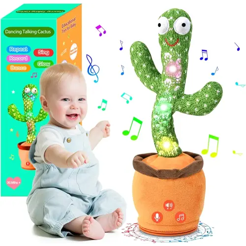 Dancing Talking Cactus Toy for Baby Toddler, Boys Girls Gifts Singing Mimicking Cactus Toy Recording Repeating What You Say Cactus Baby Toy with 120 English Songs (Talking Cactus-Adjustable Volume)