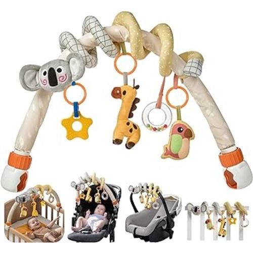 TUMAMA 2 in 1 Spiral Car Seat Toys Arch Stroller Toy Baby Hanging Toys with Clip Adjustable Detachable Sensory Travel Crib Bouncer Bassinet Activity Toys for Babies 0 3 6 9 12 24 Months
