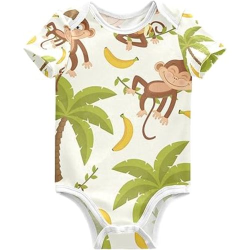 MCHIVER Monkey Palm Tree Baby Bodysuit Short Sleeve Cotton Newborn Boy Girl Clothes 0-24 Months