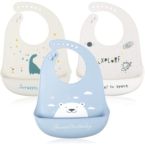 YINGJEE Baby Bibs Silicone Feeding Bibs, Baby Bibs Silicone Bibs 3pcs for Feeding and Adjustable Waterproof Bibs