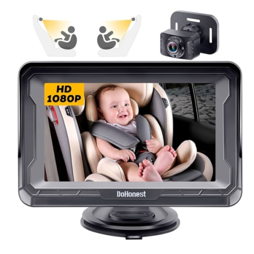 DoHonest Baby Car Camera HD 1080P - Rear-Facing Car Baby Monitor with Night Vision, Adjustable View Angle, Easy Setup, Anti-Glare Display, Safety for Kids & Infants