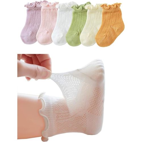 CHUNG Baby Toddler Girls Princess Cotton Frilly Socks Lace Ruffle Pack of 4/5/6 Thin Mesh Summer for Dress