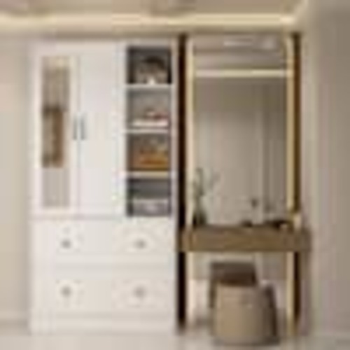 FUFU&GAGA White Wood Armoires Wardrobe W/Mirror, Pulling Hanging Rod, Drawers and Shelves( 15.8 in. D x 35.5 in. W x 70.8 in. H) KF020269-01
