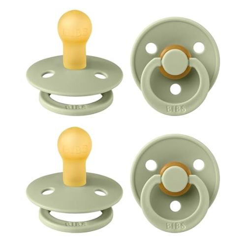 BIBS Colour Pacifier 4-Pack, BPA Free Dummy Pacifier, Round Nipple. Natural Rubber Latex, Made in Denmark, Size 1 (0-6 Months), Sage