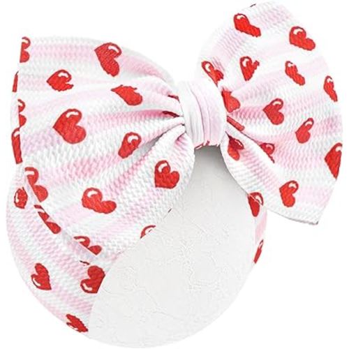 7'' Valentines Hair Bow for Baby Girls Love Heart Headbands Valentine Hair Accessories for Infants Pink Headband Cute Hearts Outfit
