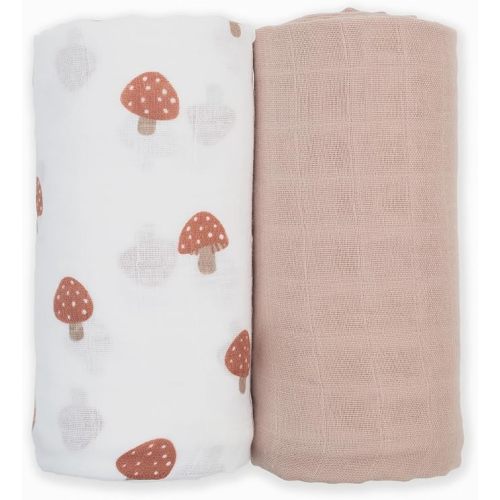Lulujo Baby Swaddle Blankets | Unisex Softest Breathable Cotton Muslin Swaddle Blanket Set | Neutral Receiving Blanket for Girls & Boys | 40in x 40in | Mushroom & Sand | 2-Count