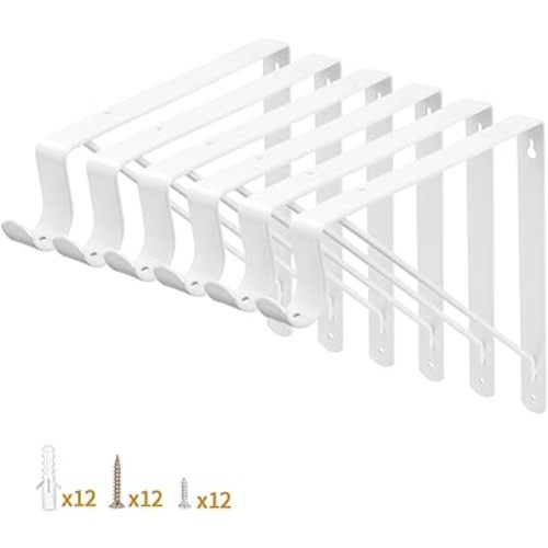 Yarssihha 6 Pack Closet Rod Bracket, 12 x 10.4 Inch Wall Mounted Closet Shelf Bracket, White Closet Rod Support Bracket with Screws
