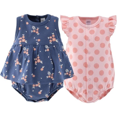 The Peanutshell Baby Girl Rompers 2 Pack - 100% Cotton Clothes and Summer Dresses for Newborn, Infant and Baby Girls - Newborn Clothes 0-3 Months - Navy Floral