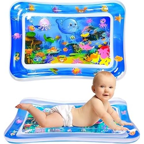 Baby Water Mat, 27x20in Inflatable Tummy Time Watermat with Climate Pledge Friendly, Safe Water Play Mat Sensory Toy for Infants 3-36 Months, Portable Travel Water Pad for Baby Gift (Blue)
