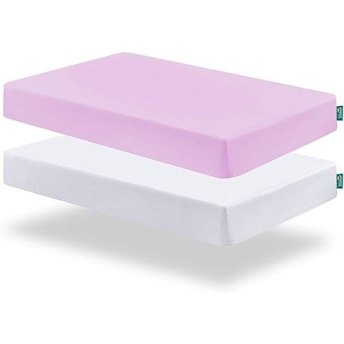 Biloban Pack and Play Sheets Fitted, 2 Pack Pack and Play Sheet Fits for Graco Pack n Play Mattress, Neutral Playard Sheets for Baby Boys and Girl, White & Violet, 38”X 26”