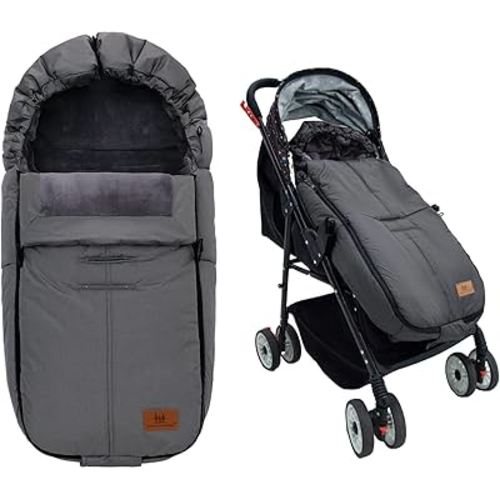 Warm Bunting Bag Universal, Waterproof Windproof Winter Fleece Lined for Toddler Anti-Slip Stroller Sleeping Bag Adjustable Hood with Drawstring Zipper & Button Blanket Footmuff for Boy & Girl