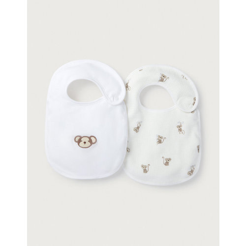 Organic Cotton Monkey Waffle & Embroidered Bib – Set of 2 | View All Baby | The White Company US