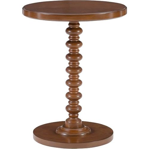 Powell Tarkin Round Hazelnut Turned Spindle Pedestal Side Accent Table