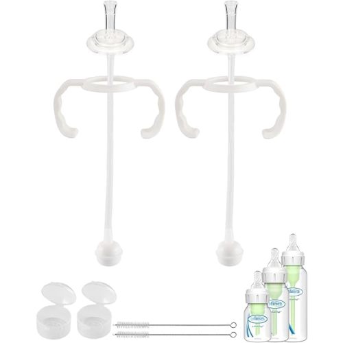 Straw Cup Conversion Kit for Dr Browns Narrow and Narrow Glass Baby Bottles, Weighted Straw Replacement Kit with Soft Straw Top and Handle,6m+,Set of 2