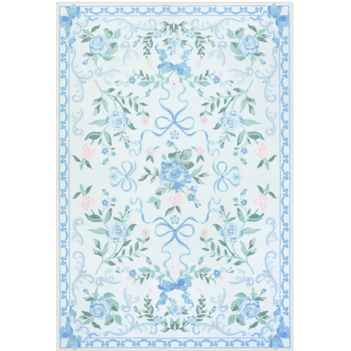 Rosabel Washable Floral Bows Blue Rug