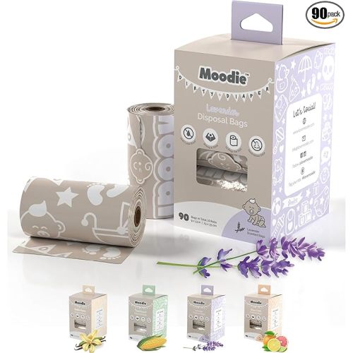 Disposable Diaper Bags (90 BAGS TOTAL) | LAVENDER-SCENTED Dirty Diaper Disposal Baggies (6 Refill Rolls 9 x 13in) | Leak Proof Nappy Trash Bags on the Go | Baby Poop Bags | Travel Diaper Bags