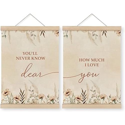 MAQIKA Baby Girl Nursery Decor Poster Framed with Wood Hanger Set of 2, Wildflower Nursery Hanging Wall Decor, You'll Never Know Dear Canvas Wall Art Paints for Toddler Girls Nursery 12x16 Inch