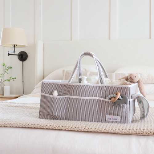Extra Large Diaper Caddy Organizer for Boys or Girls - Wonderful Baby Shower Gift - 17&quot; x 11&quot; x 7.25&quot; - Gray/Mint
