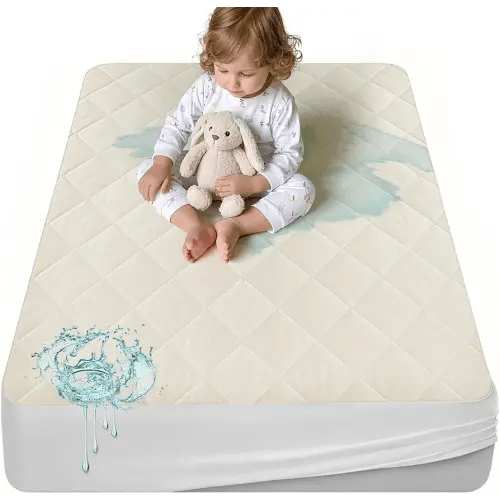 Lofe Organic Crib Mattress Protector - Top&Side Waterproof, 100% Waterproof Crib Mattress Protector, Breathable Cotton Toddler Mattress Protector, Baby Crib Mattress Cover Fitted 52x28x9 in