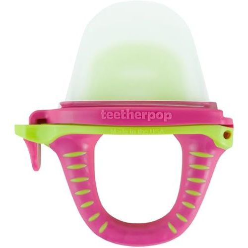 Teetherpop Fillable Silicone Teether for Babies – Breastmilk Popsicle Molds for Teething with Spill-Proof Sippy Slits – Freezable Baby Teethers for Liquids & Purées - Cool Teething Relief (PinkLimon)