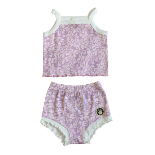 Purple Tropical Ribbed Two Piece Set