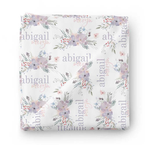 Rowan's Dusty Purple Personalized Baby Name Swaddle Blanket