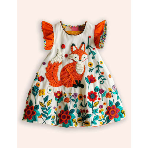 Flower Fox Appliqué Dress