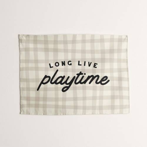 Long Live Playtime Tapestry with Rustic Checkered Pattern, Custom Play Room Wall Banner, For Bedroom or Nursery Decor, Playroom Tapestries