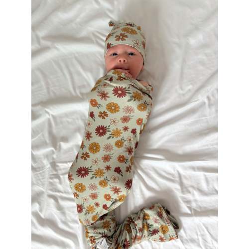 Alyson Floral (Ribbed) | Bamboo Swaddle + Beanie Set